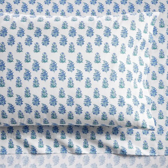 Roller Rabbit Wild Rose Organic Sheet Set Twin XL Blue White Floral NWT